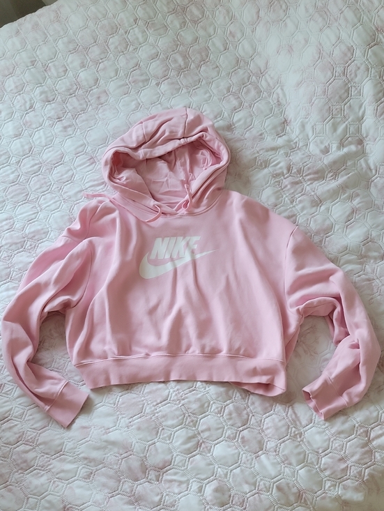 Nike Tops - Nike Light Pink Cropped Hoodie with White Swoosh